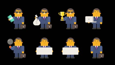 hombre de negocios en varias poses. set animaciones parte 2. canal alfa