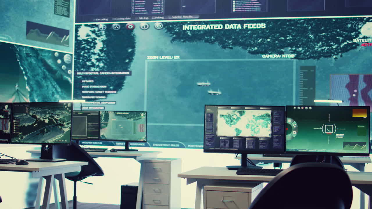 sala de operaciones vacía del servicio secreto nacional utilizada para seguir las alertas de seguridad