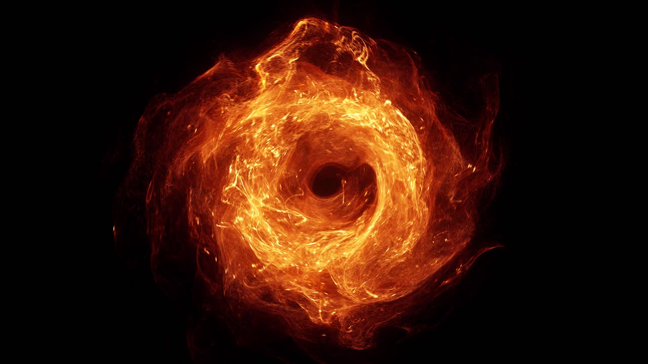 Dynamic Fire Vortex Swirling and Fading on Black Background