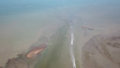 Aerial-view-fishing-boat-move