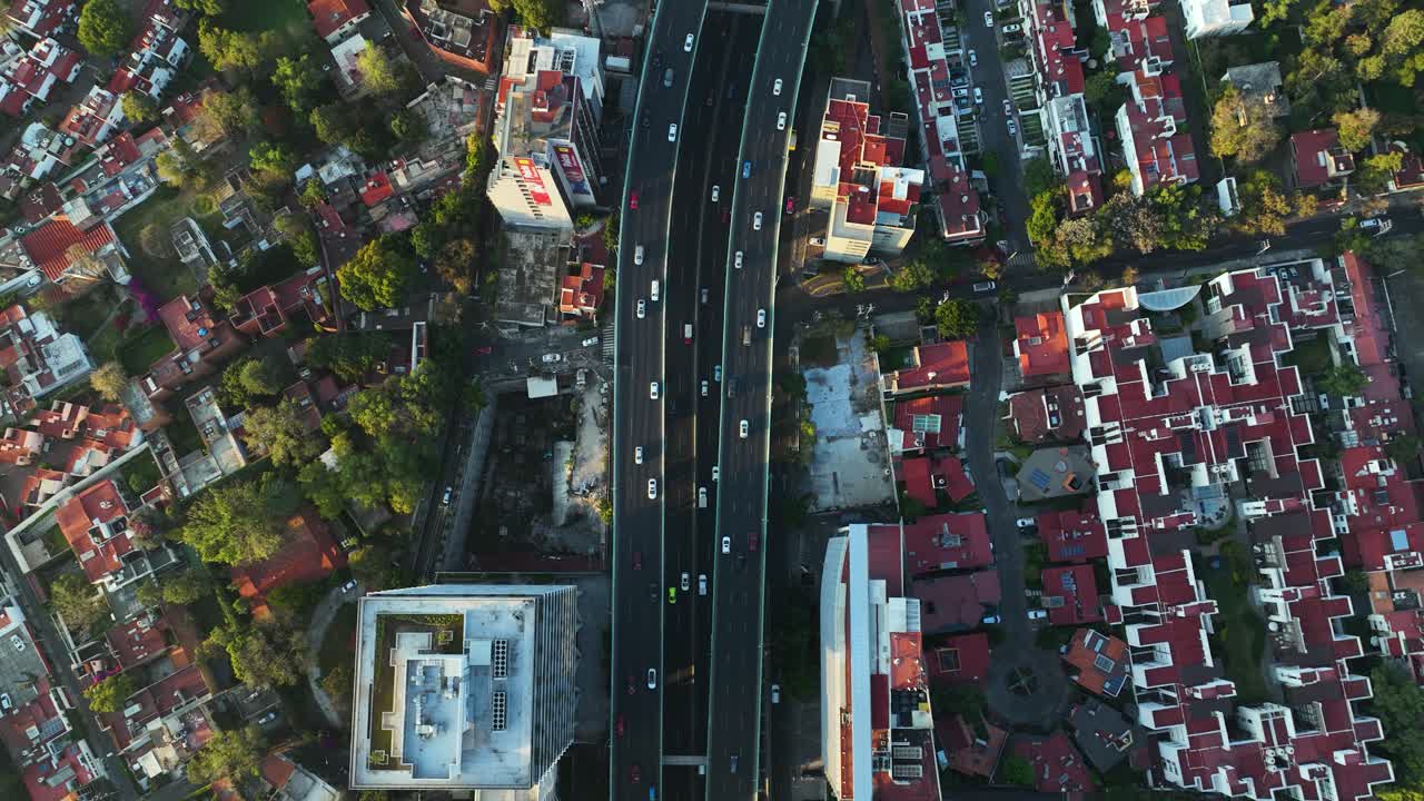 Busy Traffic on National Freeway Road in Mexico City, Segundo Piso Periférico Top Down Aerial