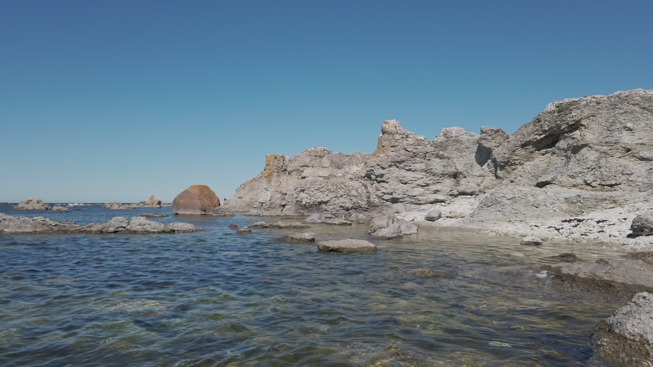 Rauks at Gotland in sunny day. Pan left
