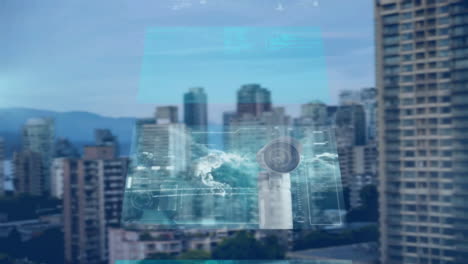 animation of diverse data over city financial district