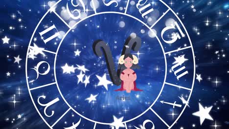Animation-of-spinning-star-sign-wheel-with-aries-sign-and-stars