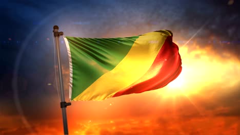 la bandera de la república del congo iluminada por detrás en un hermoso ciclo de amanecer en cámara lenta 4k