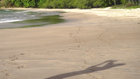 male shadow tourist taking a photo in tropical beach seascape