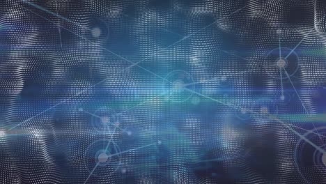Animation of network of connections over navy background with shapes