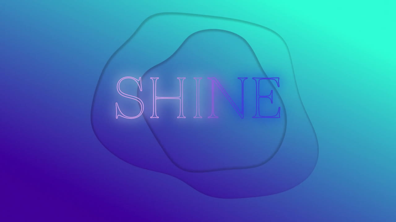 추상적인 파란색과 초록색 그라디언트 배경 위에 텍스트 애니메이션을 빛니다.