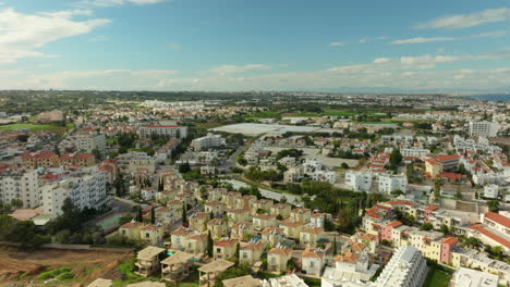 aerial panorama view of holiday hotels, resorts, and private villas in protaras city at sunset, cyprus europe