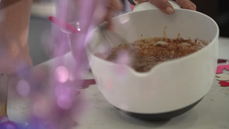 nice shot of adding chocolate to cake mixer making a special valentine's day cake vegan chocolate cake eggless plant based dairy free