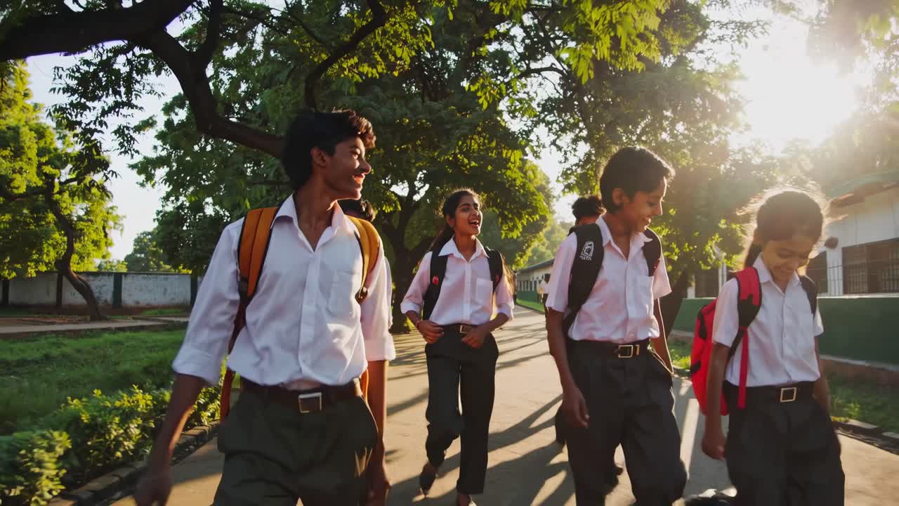 School Children Walking Together