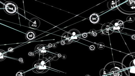 animation of network of connections with icons over black background