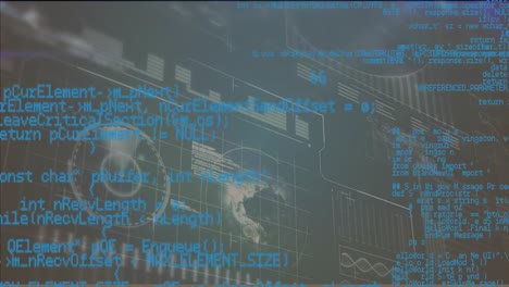 Digital animation of interface with data processing against blue background
