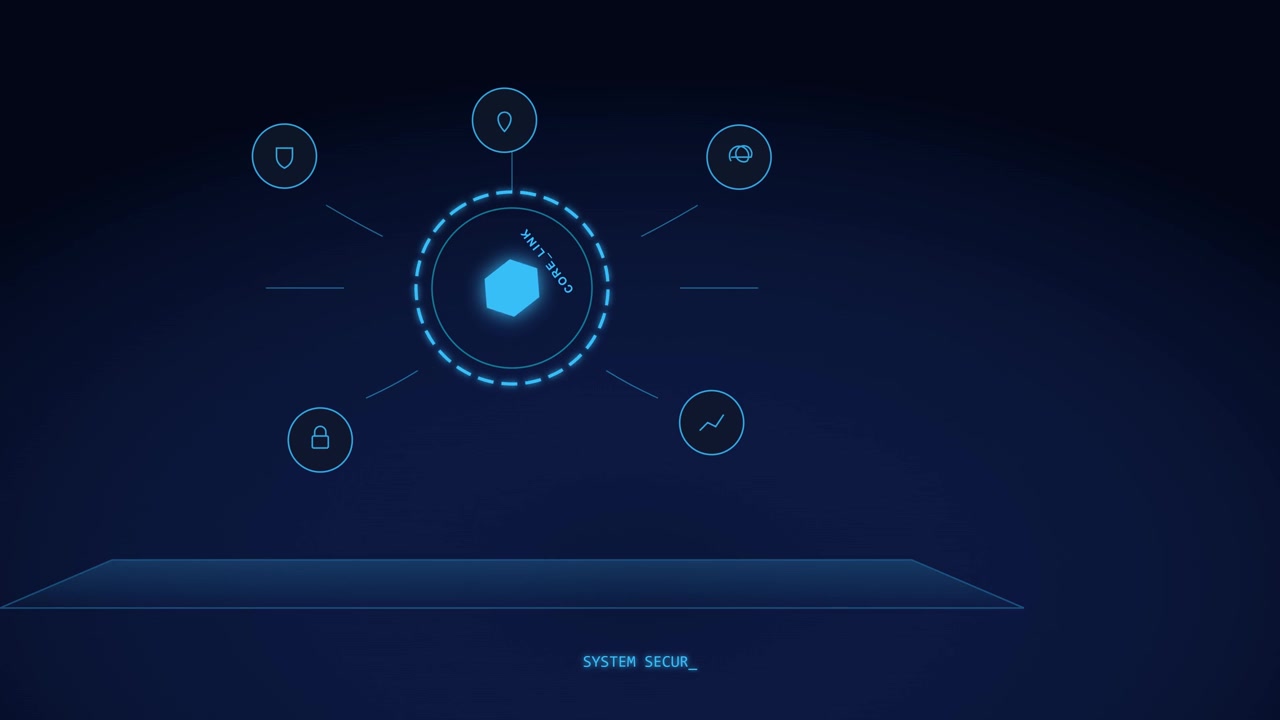 Interfaccia digitale futuristica con animazione di caricamento del sistema Core Link