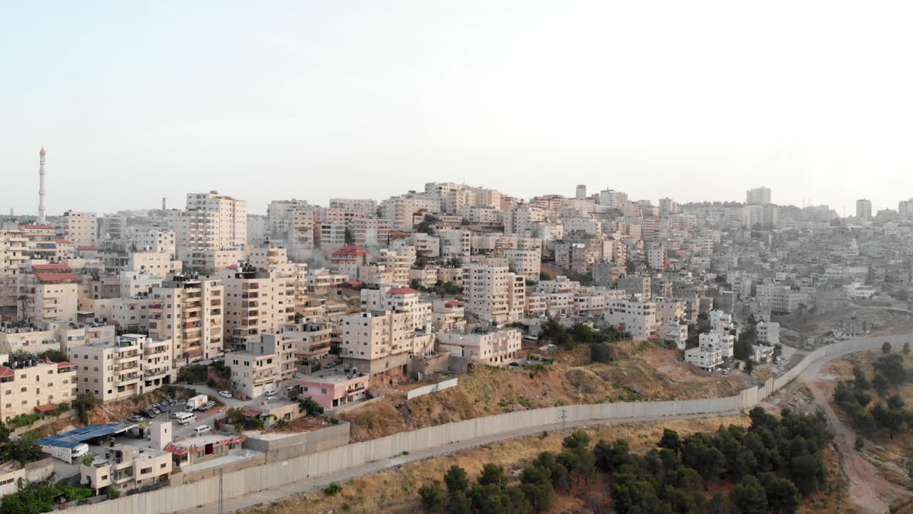 Palestinian Town Behind concrete Wall Aerial view