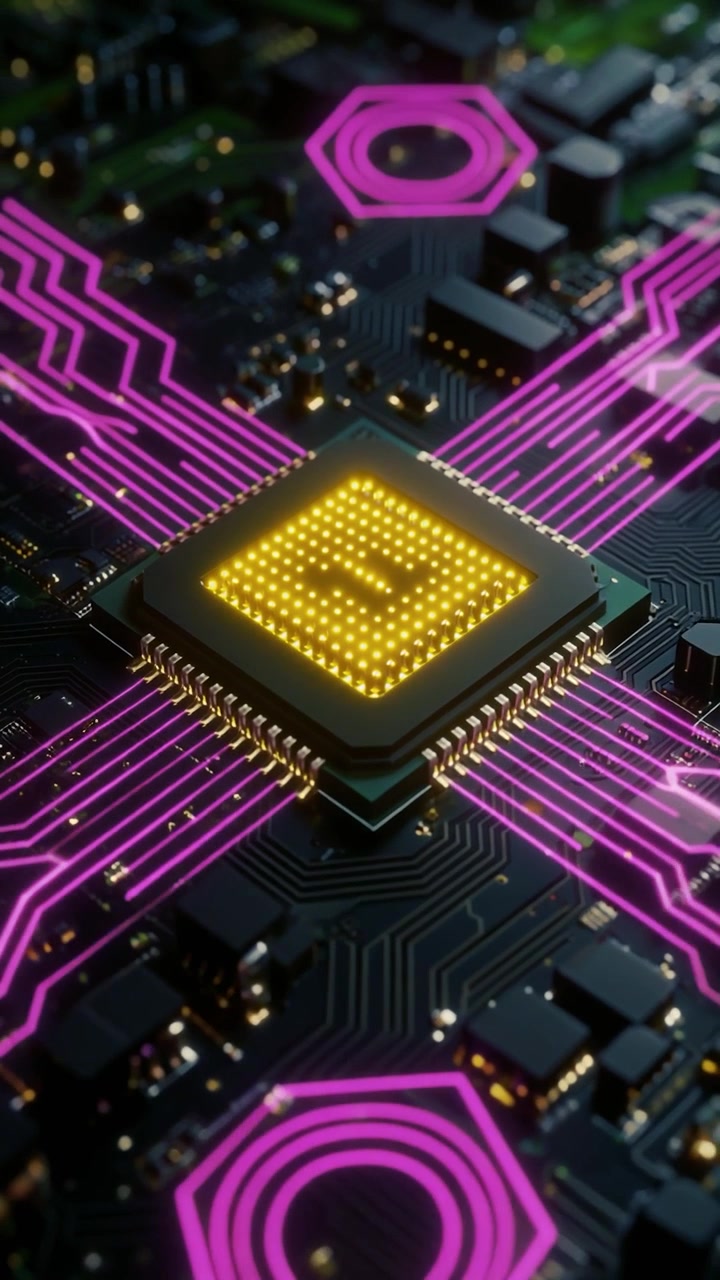 Glødende processor på et højteknologisk kredsløbskort