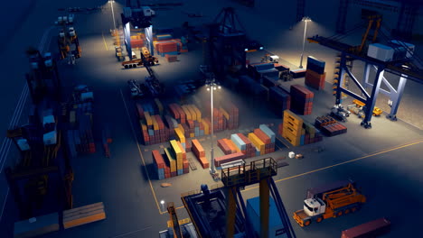 overhead view of a container terminal at night