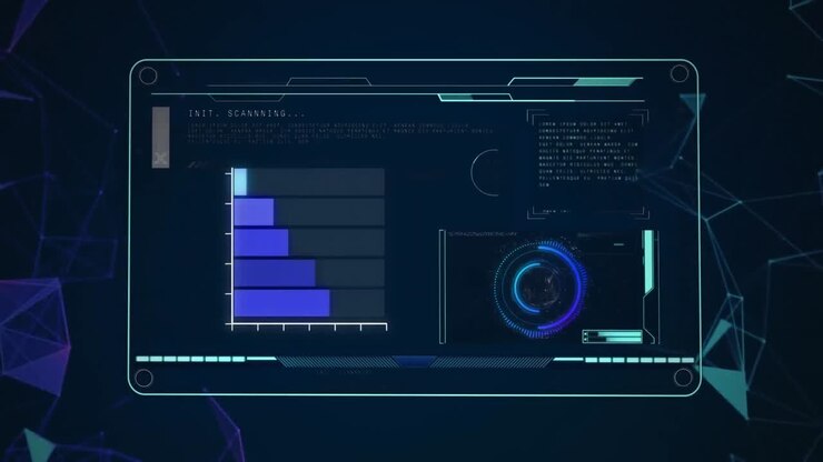 Animation of data processing over network of connections on black background