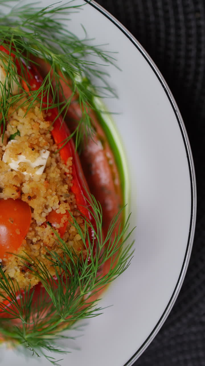 Stuffed Red Bell Pepper with Couscous and Feta