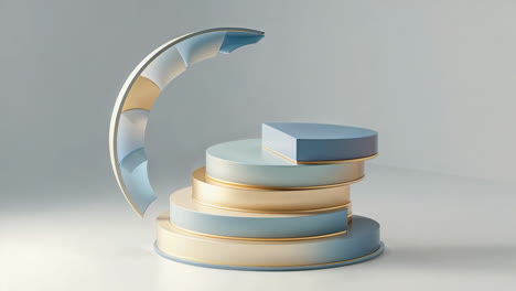 abstract geometric pedestal display with crescent moon shape