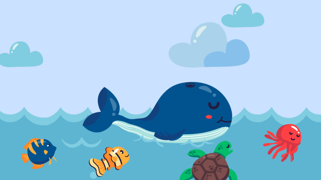 평평한 디자인의 애니메이션 세계 바다 날 일러스트레이션