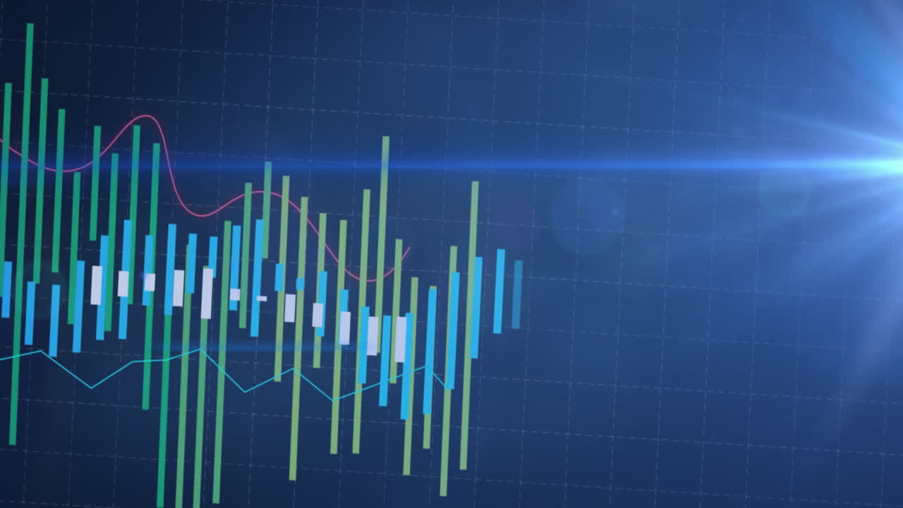 animación del procesamiento de datos financieros sobre un fondo azul