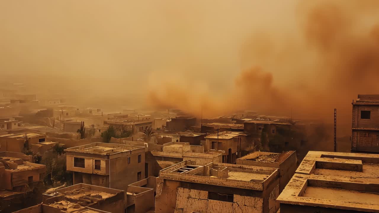 Tempesta di sabbia su una città mediorientale