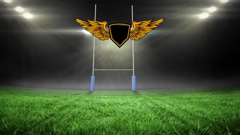 Animation-of-emblem-with-copy-space-over-rugby-field-sports-stadium