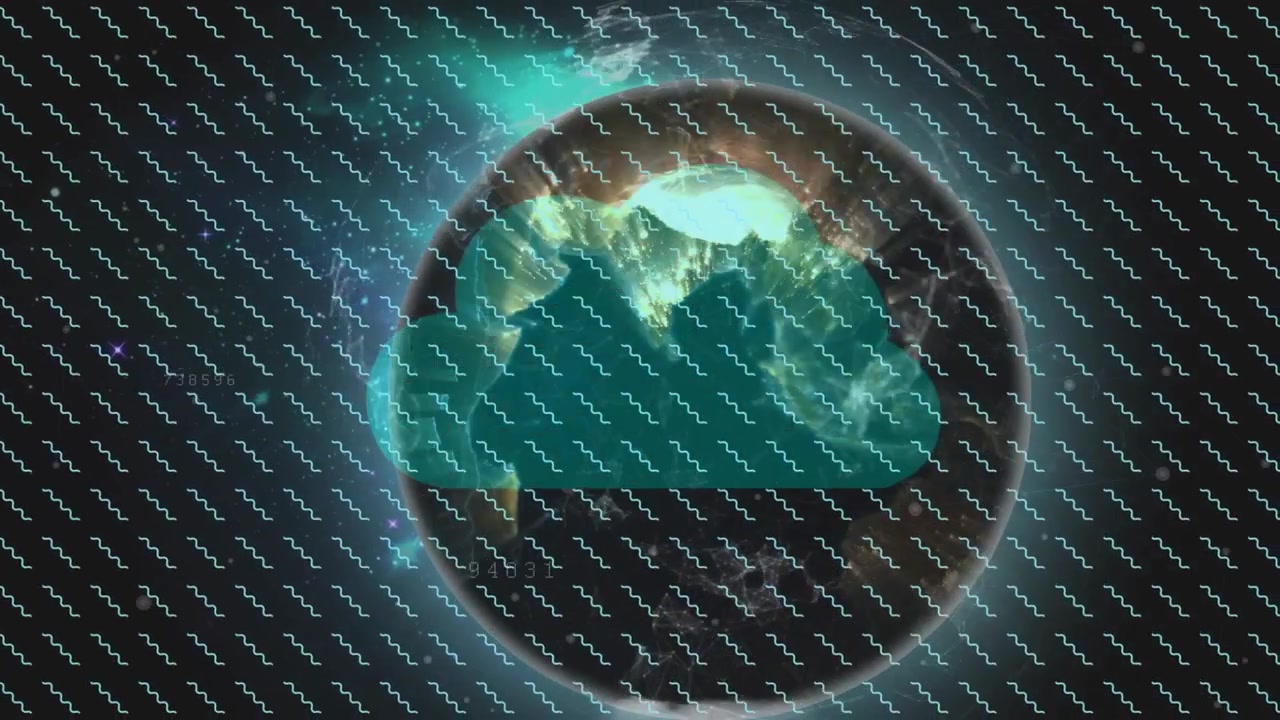 Animation of shapes over globe and cloud icon