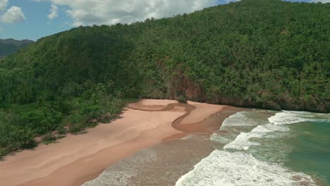 Panoramic-Aerial-View-Of-Río-San-Juan-Rivermouth-At-Playa-El-Valle-In-Samana,-Dominican-Republic