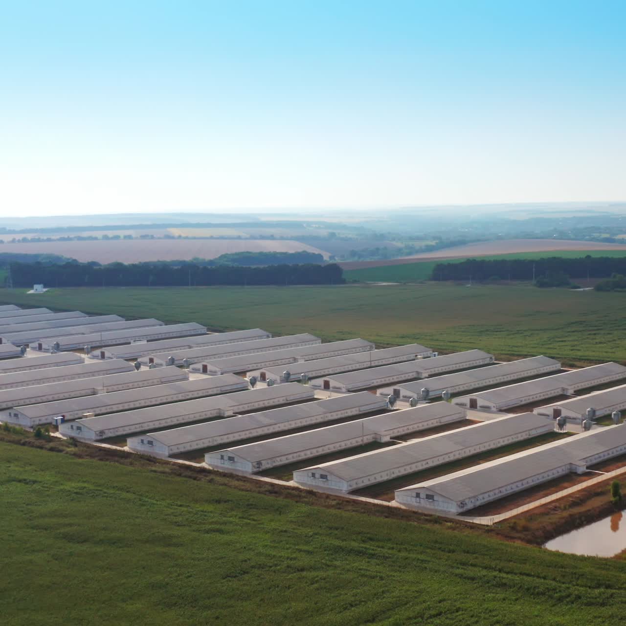 Natural agricultural ecology farm. Aerial view of farming landscapes buildings