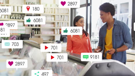 animation of social media data processing over diverse people in grocery store