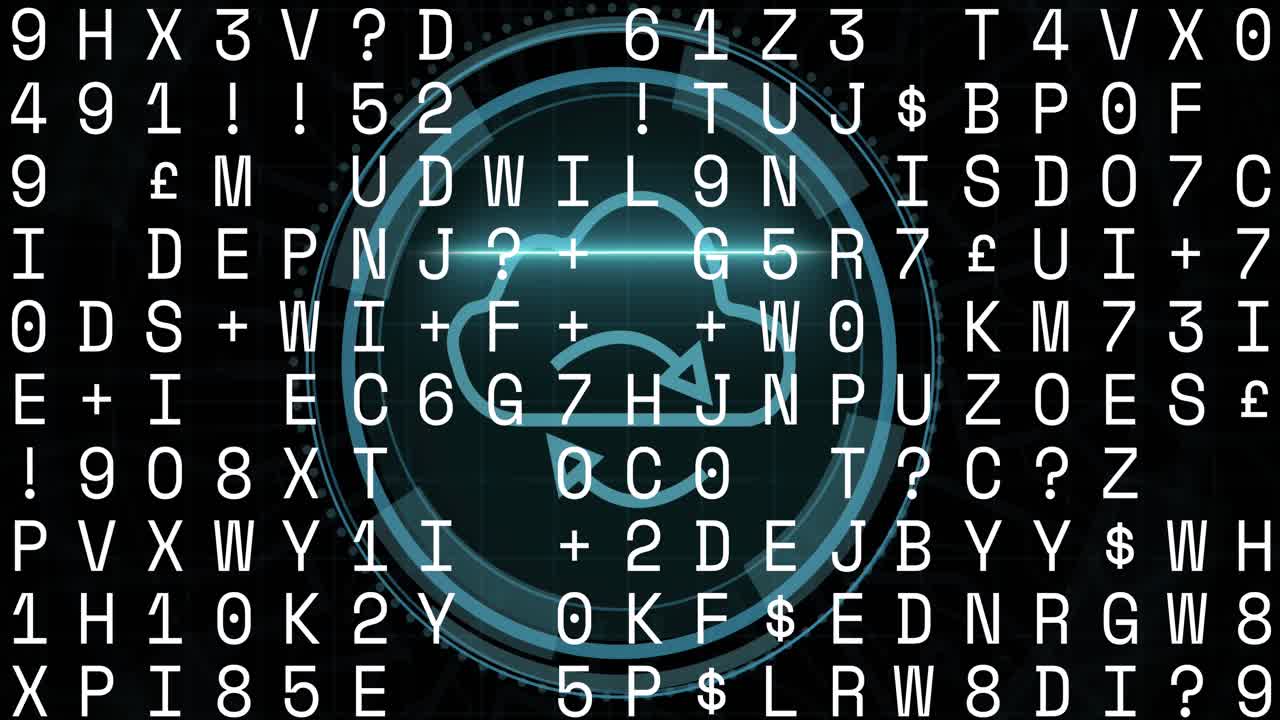 Animation of digital interface with data processing over black background