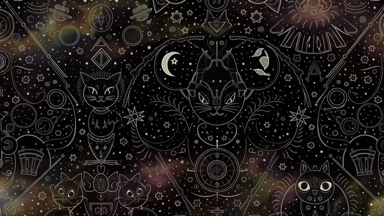 Celestial Cat and Space Themed Pattern