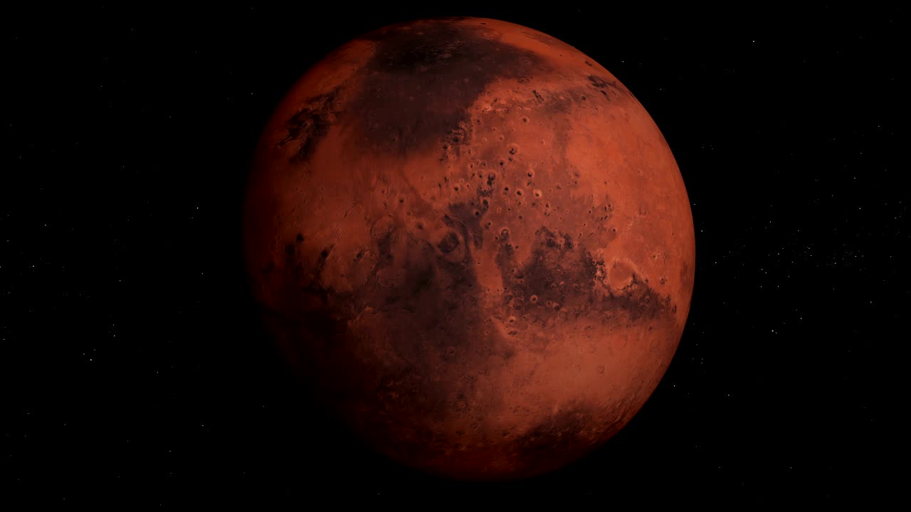 Planeta Mars orbitująca w 4K, zapętlona, układ słoneczny, animacja 3D, alfa