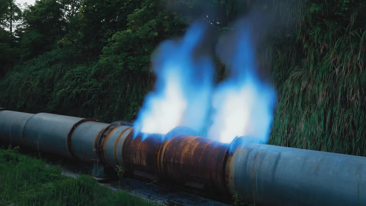 Leaking Pipeline with Blue Flames
