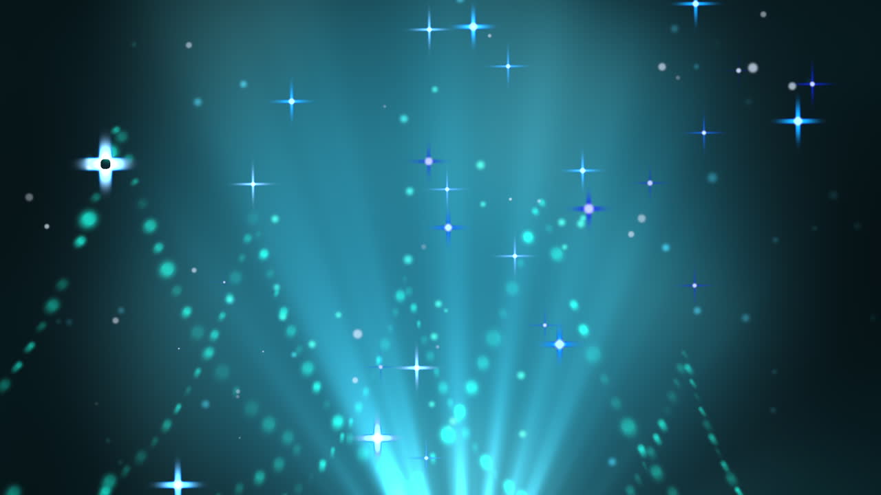 파란색 배경에 빛나는 별들이 어두운 공간을 비추고 있습니다.