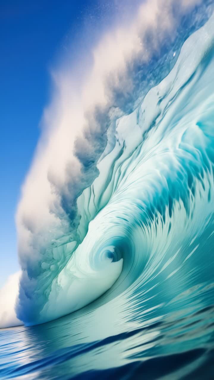 Dynamic wave captured from a low-angle, showcasing swirling water and vibrant colors