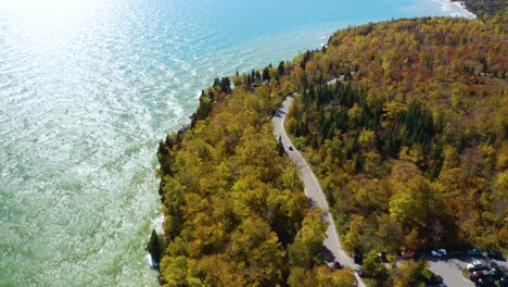 Birds-Eye-View,-Beautiful-Fall-Landscape-on-Clear-Day