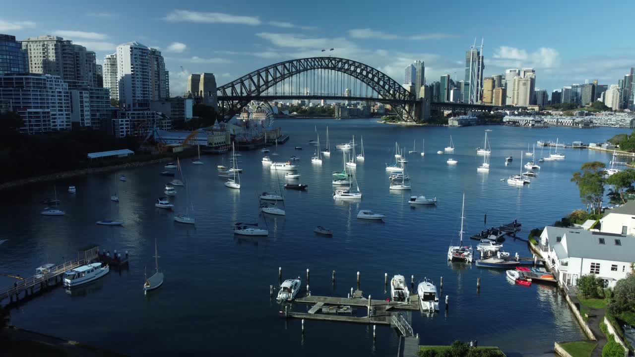 시드니, 오스트레일리아, 항공 촬영, 라벤더 베이, 영화 촬영, 내부로 이동