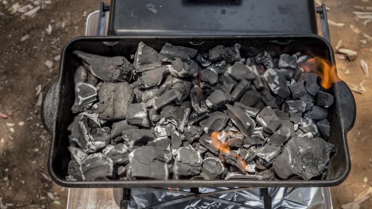 bbq 그릴 에서 불타는 석탄 에 불타는 불 의 영화