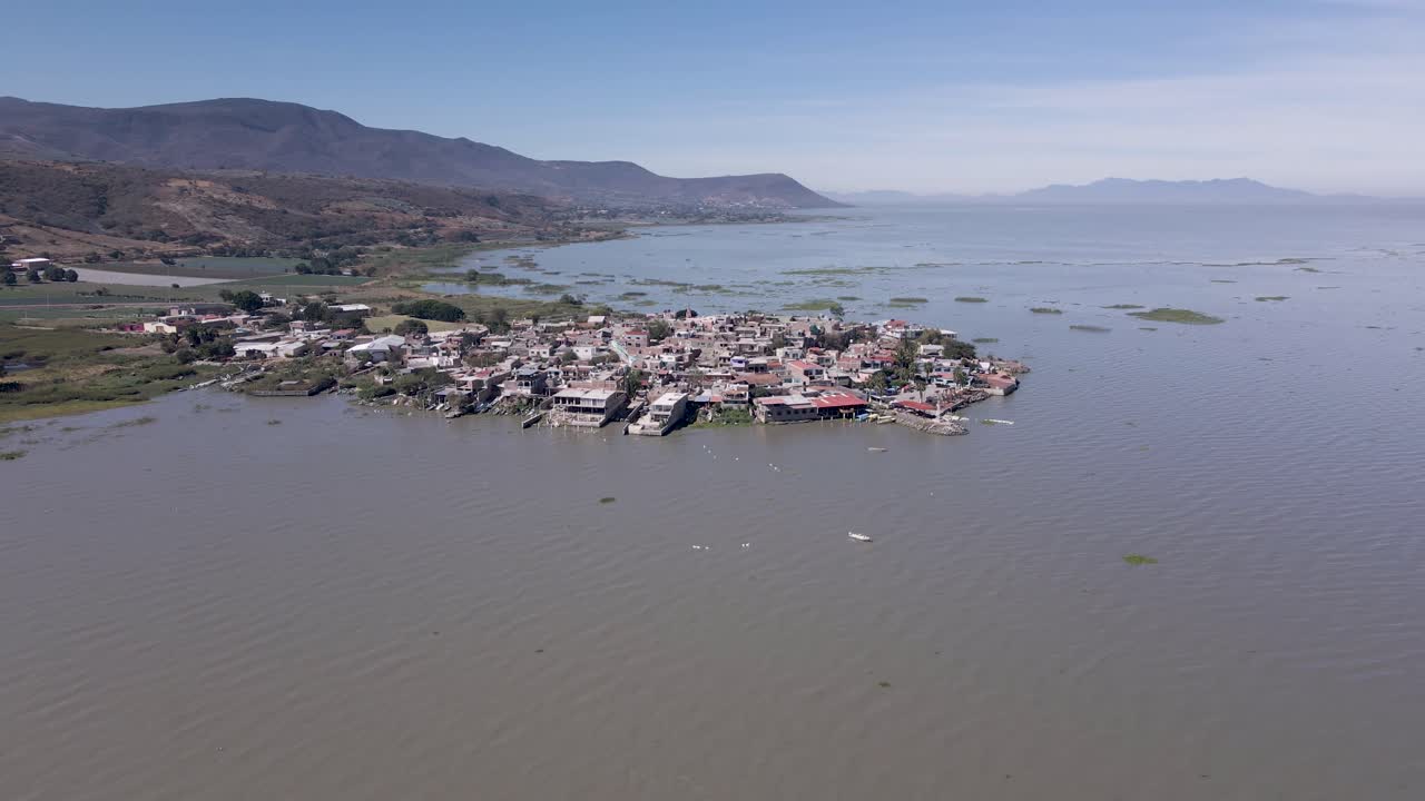 Flight over the small town of Petatan by the Chapala lake in Mexico