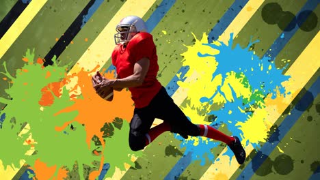 animation of american football player with ball over colourful squiggles