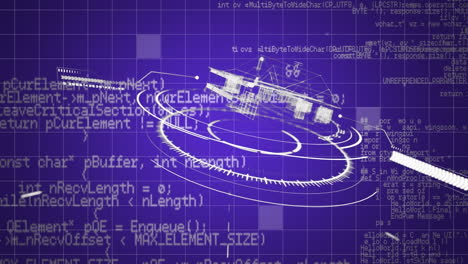 Blueprint of a house on digital circles and program codes