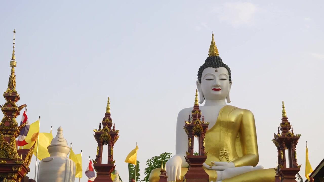 Effetto slider cinematografico che rivela una statua di Buddha in un tempio thailandese