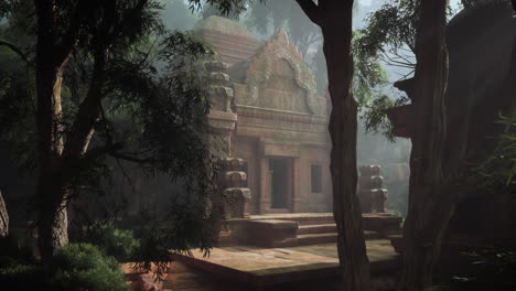 ancient temple ruins in a lush jungle