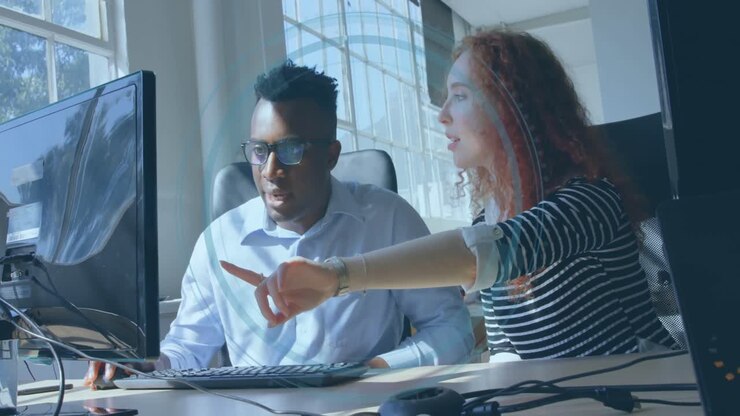 Animation of scope scanning over diverse business people