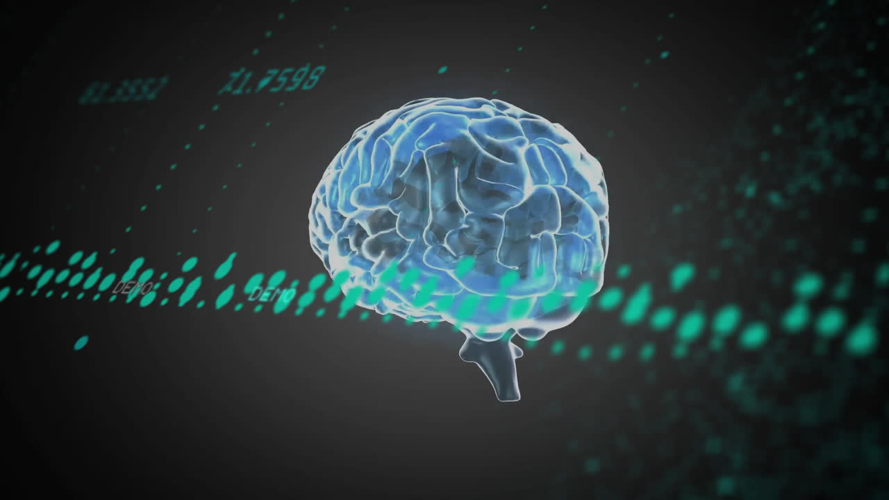 Animation of spinning brain over data processing