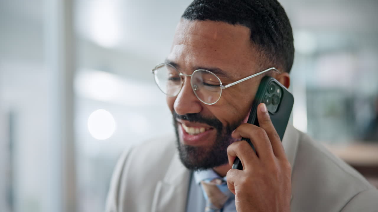 Happy, deal or businessman on a phone call