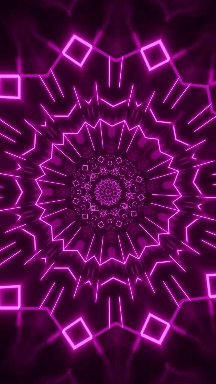 Sfondo astratto viola con motivo circolare al centro. Loop VJ caleidoscopico verticale.